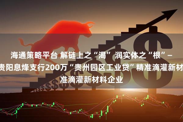 海通策略平台 解链上之“渴” 润实体之“根”——工行贵阳息烽支行200万“贵州园区工业贷”精准滴灌新材料企业